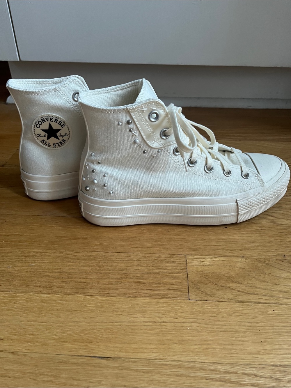 Converse High-Top Canvas Sneakers in White with Stud Accents